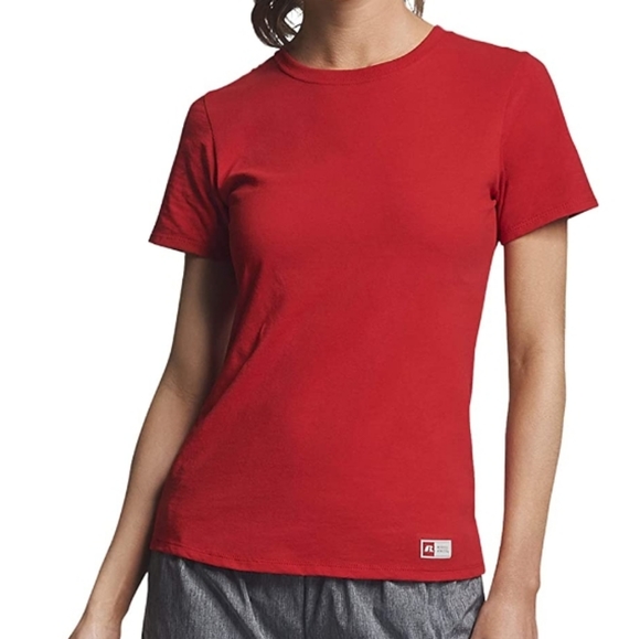Women's Red Cotton Short Sleeve Performance T-Shirts - Picture 3 of 4